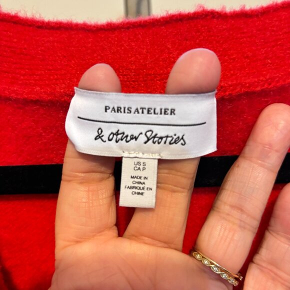Paris Atelier & Other Stories Red Alpaca Wool Blend Long Sleeve Cardigan - Picture 5 of 10